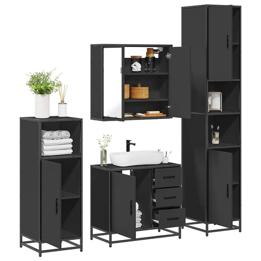 vidaXL 4 Piece Bathroom Furniture Set Black Engineered Wood