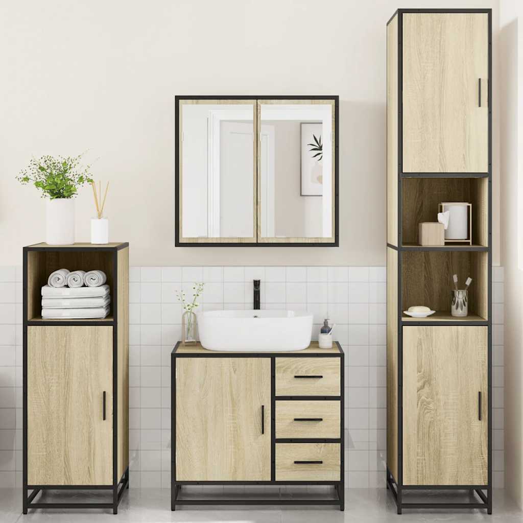 vidaXL 4 Piece Bathroom Furniture Set Sonoma Oak Engineered Wood