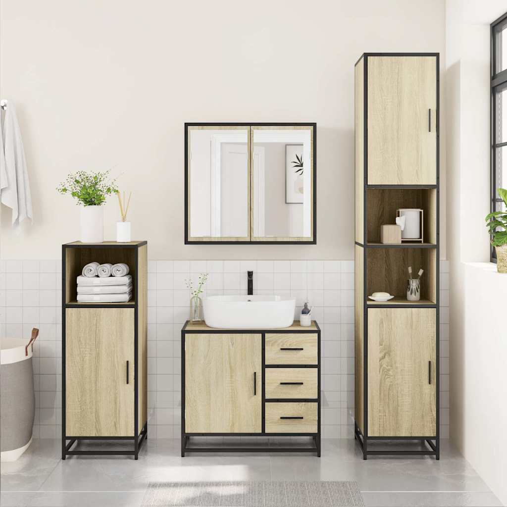 vidaXL 4 Piece Bathroom Furniture Set Sonoma Oak Engineered Wood