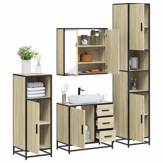 vidaXL 4 Piece Bathroom Furniture Set Sonoma Oak Engineered Wood