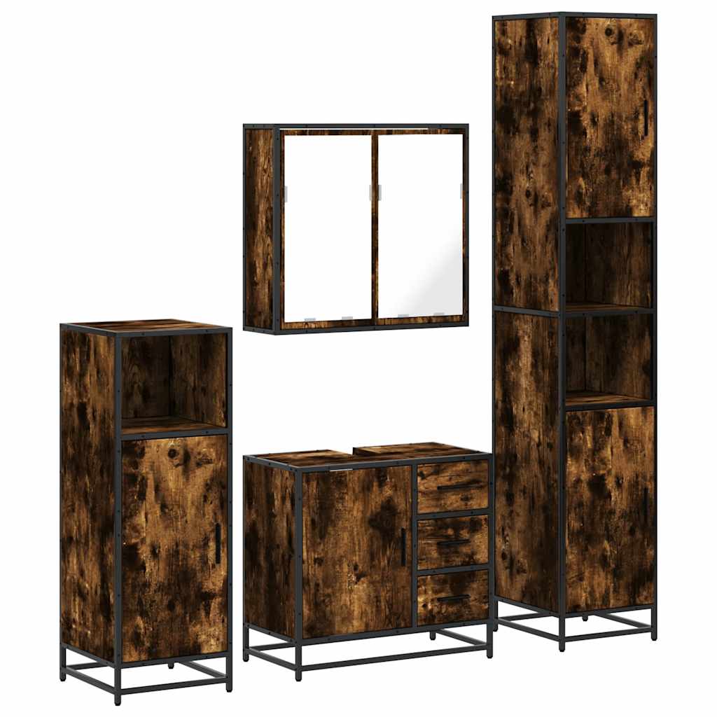 vidaXL 4 Piece Bathroom Furniture Set Smoked Oak Engineered Wood