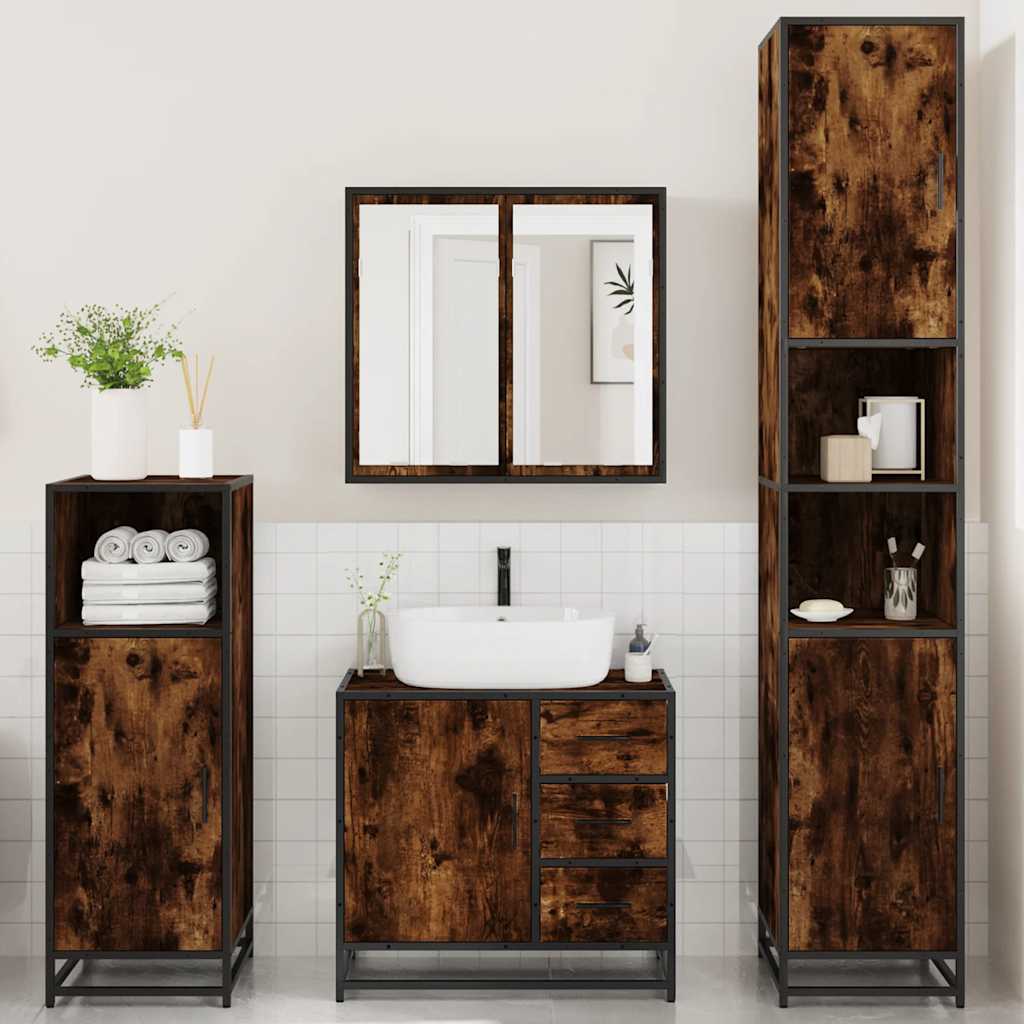 vidaXL 4 Piece Bathroom Furniture Set Smoked Oak Engineered Wood