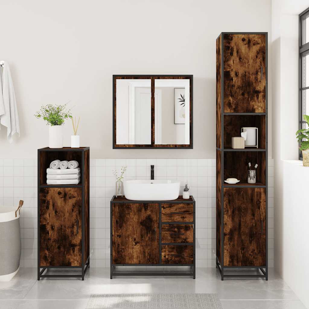 vidaXL 4 Piece Bathroom Furniture Set Smoked Oak Engineered Wood