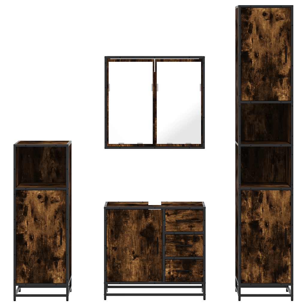 vidaXL 4 Piece Bathroom Furniture Set Smoked Oak Engineered Wood