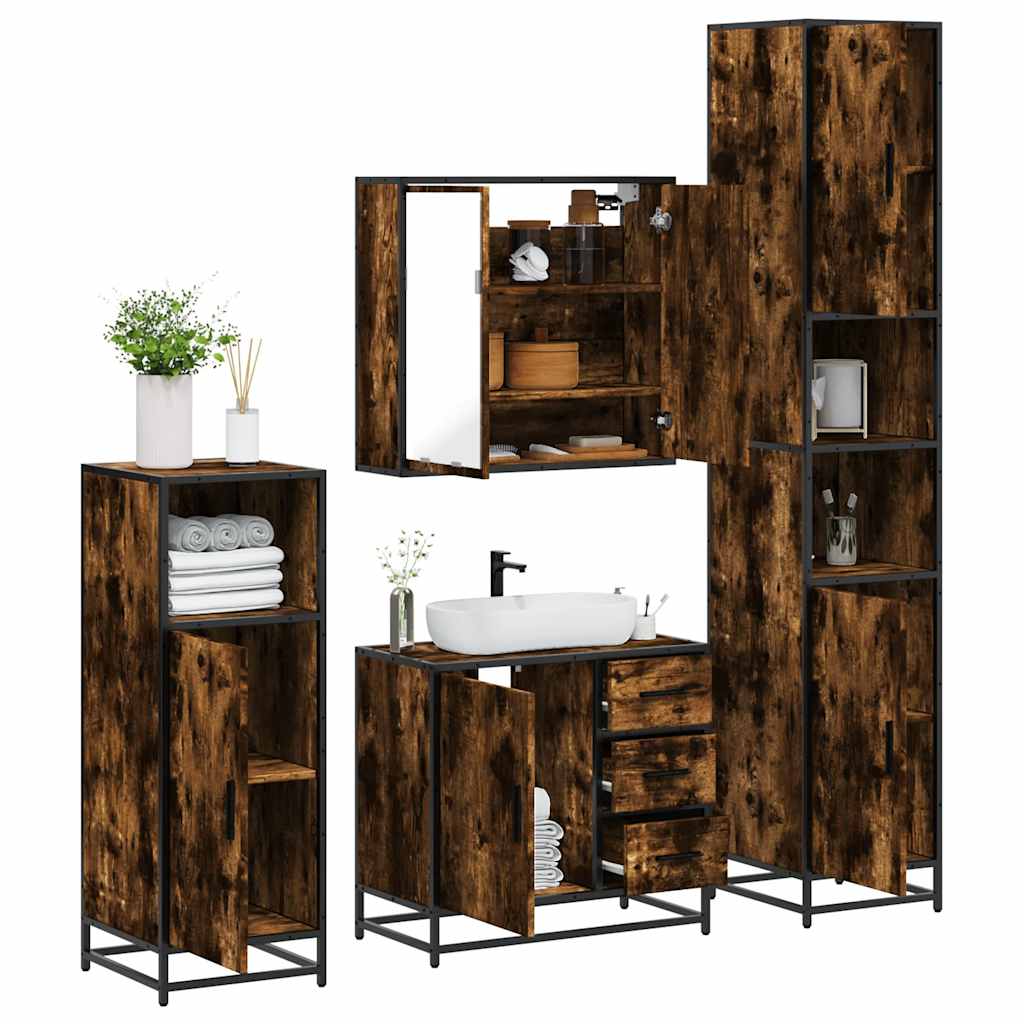 4 Piece Bathroom Furniture Set Smoked Oak Engineered Wood