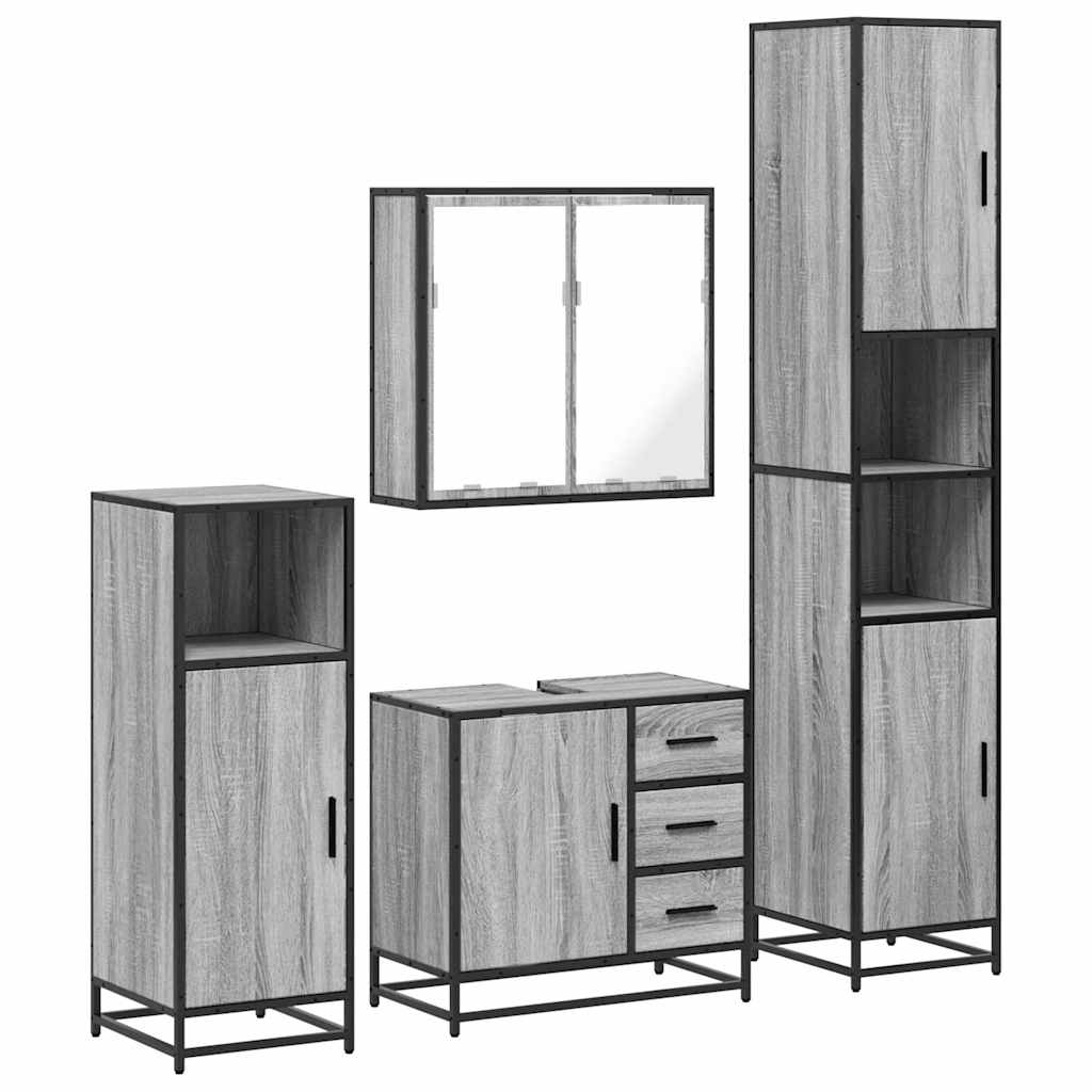 vidaXL 4 Piece Bathroom Furniture Set Grey Sonoma Engineered Wood