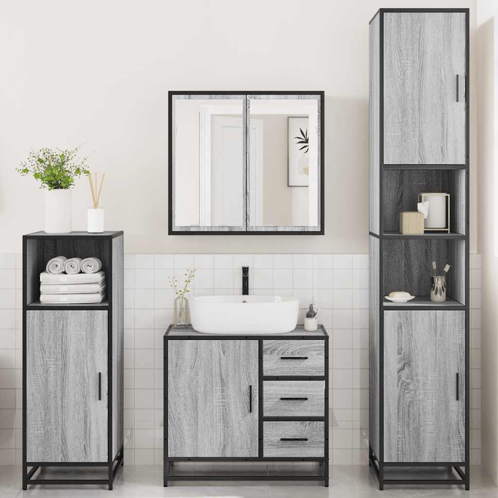 vidaXL 4 Piece Bathroom Furniture Set Grey Sonoma Engineered Wood