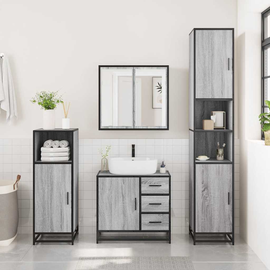 vidaXL 4 Piece Bathroom Furniture Set Grey Sonoma Engineered Wood