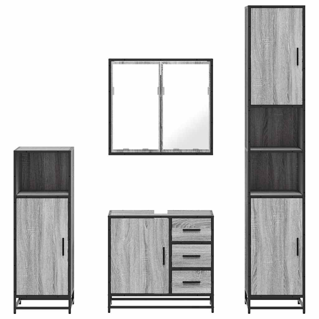 vidaXL 4 Piece Bathroom Furniture Set Grey Sonoma Engineered Wood