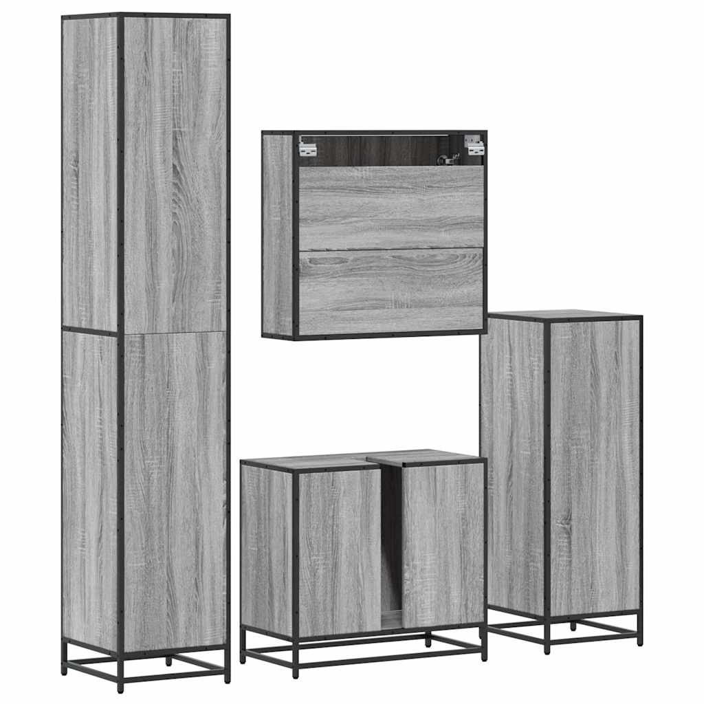 vidaXL 4 Piece Bathroom Furniture Set Grey Sonoma Engineered Wood