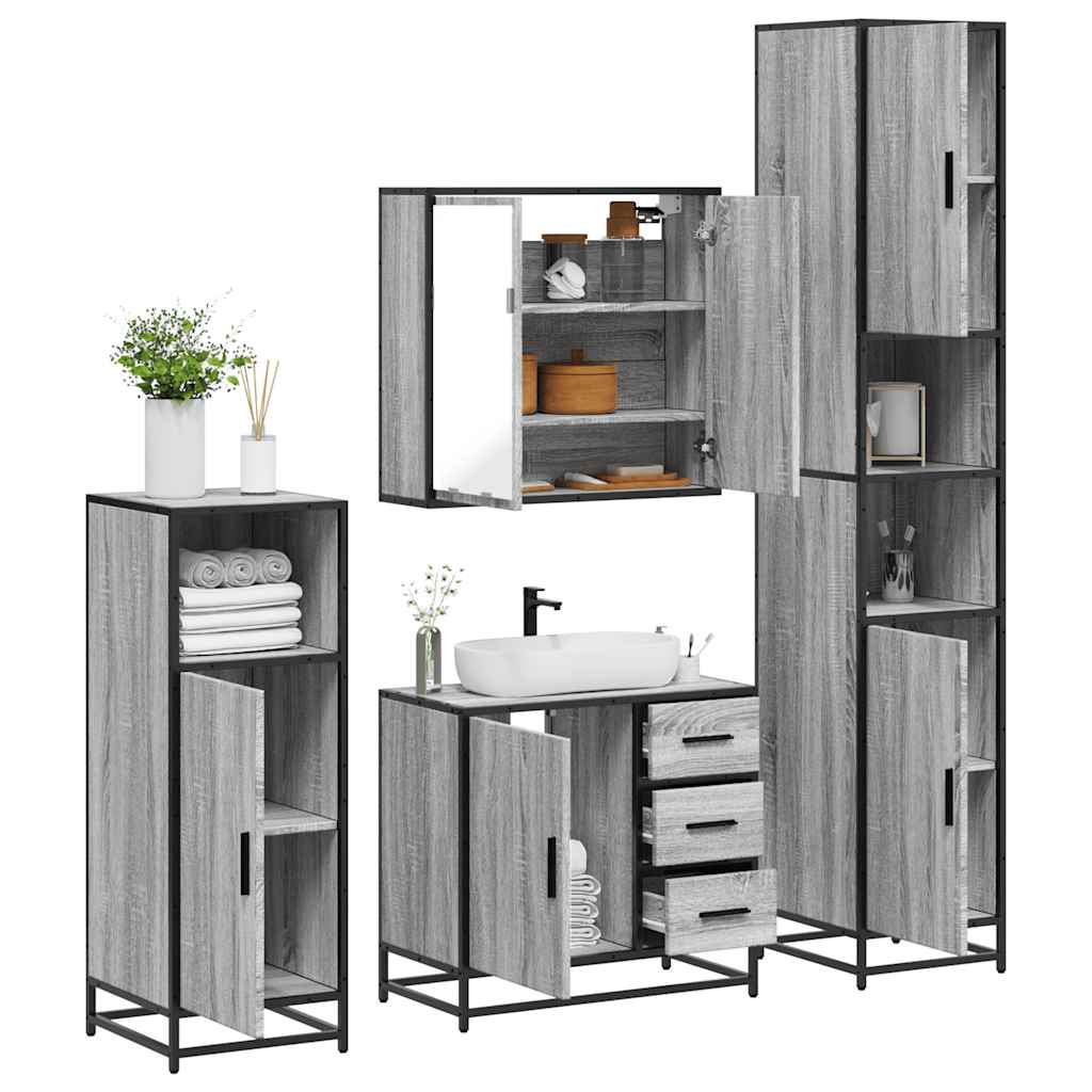 vidaXL 4 Piece Bathroom Furniture Set Grey Sonoma Engineered Wood