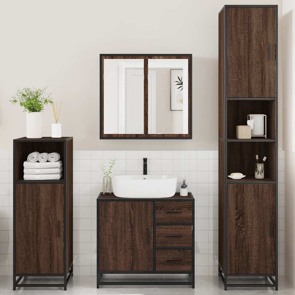 vidaXL 4 Piece Bathroom Furniture Set Brown Oak Engineered Wood