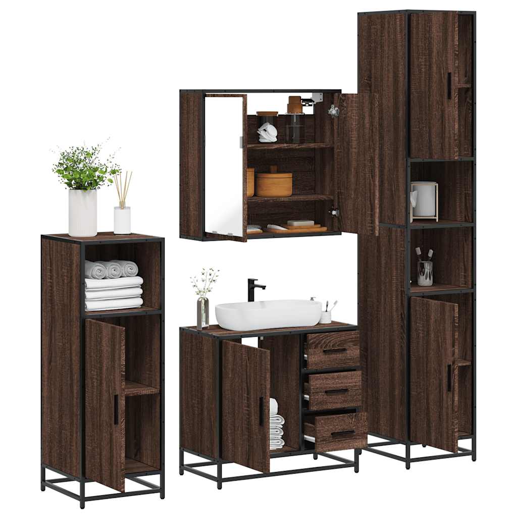 vidaXL 4 Piece Bathroom Furniture Set Brown Oak Engineered Wood