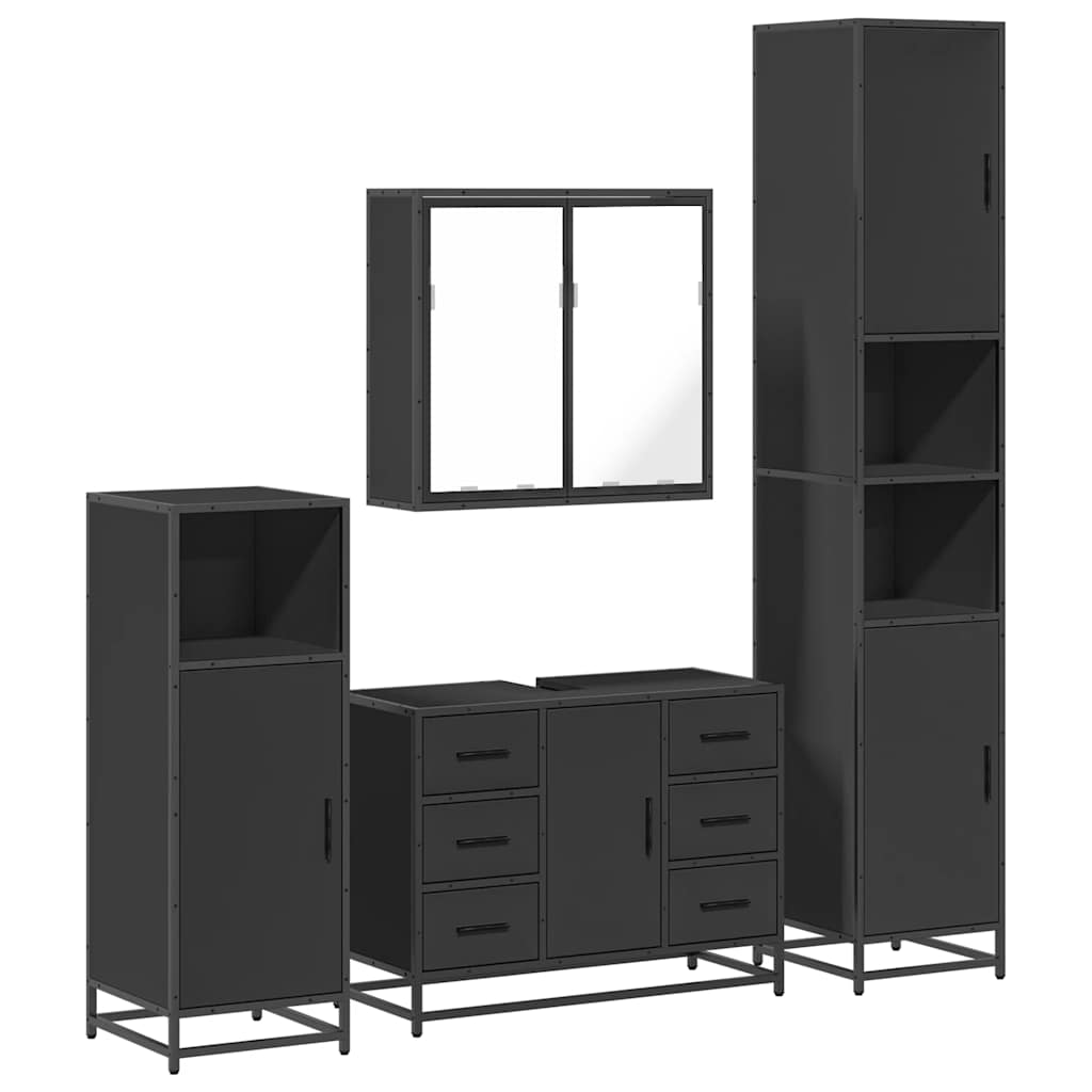 vidaXL 4 Piece Bathroom Furniture Set Black Engineered Wood