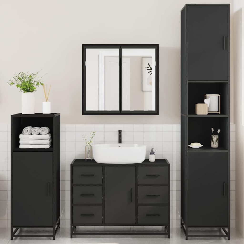 vidaXL 4 Piece Bathroom Furniture Set Black Engineered Wood