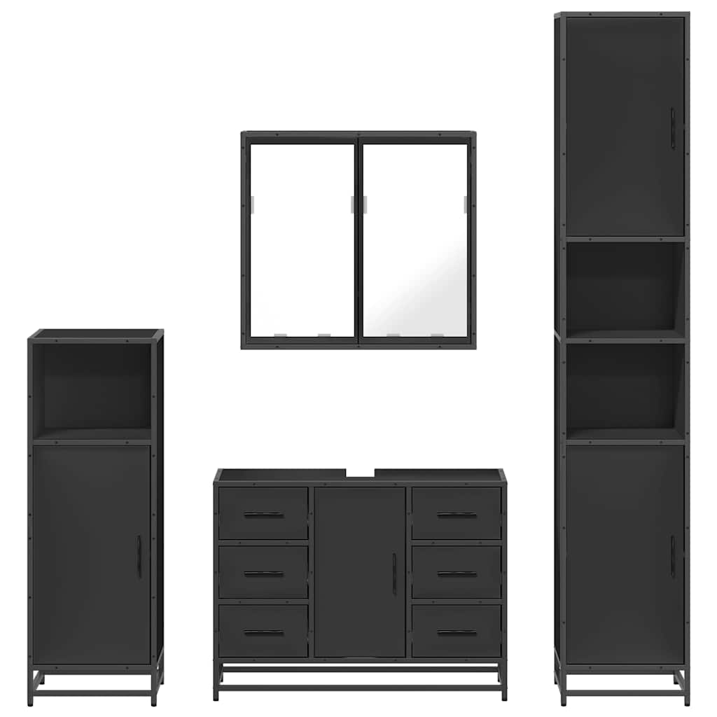 vidaXL 4 Piece Bathroom Furniture Set Black Engineered Wood