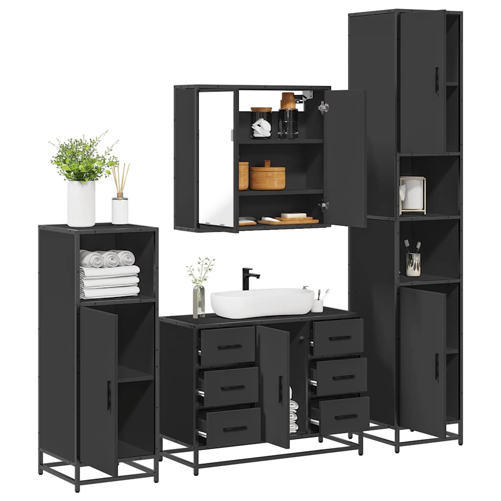 vidaXL 4 Piece Bathroom Furniture Set Black Engineered Wood