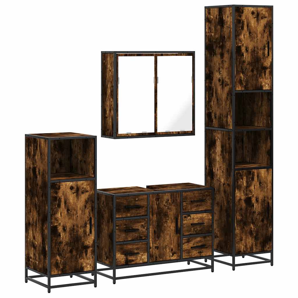 vidaXL 4 Piece Bathroom Furniture Set Smoked Oak Engineered Wood