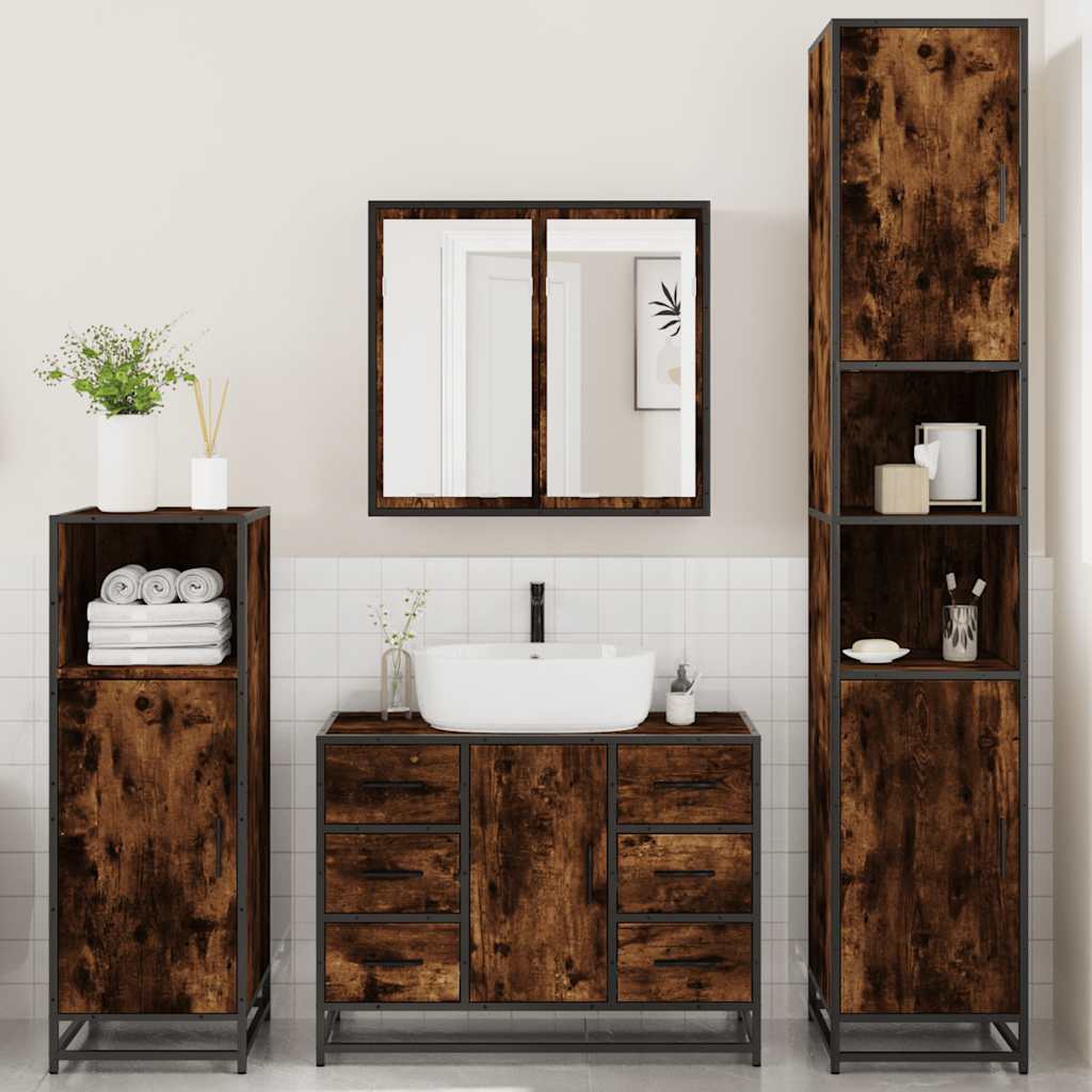 vidaXL 4 Piece Bathroom Furniture Set Smoked Oak Engineered Wood