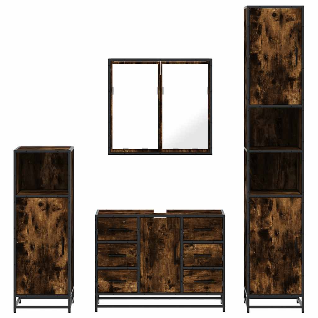 vidaXL 4 Piece Bathroom Furniture Set Smoked Oak Engineered Wood