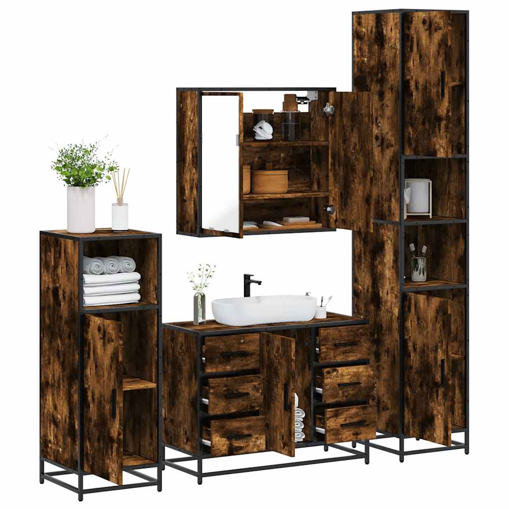 vidaXL 4 Piece Bathroom Furniture Set Smoked Oak Engineered Wood