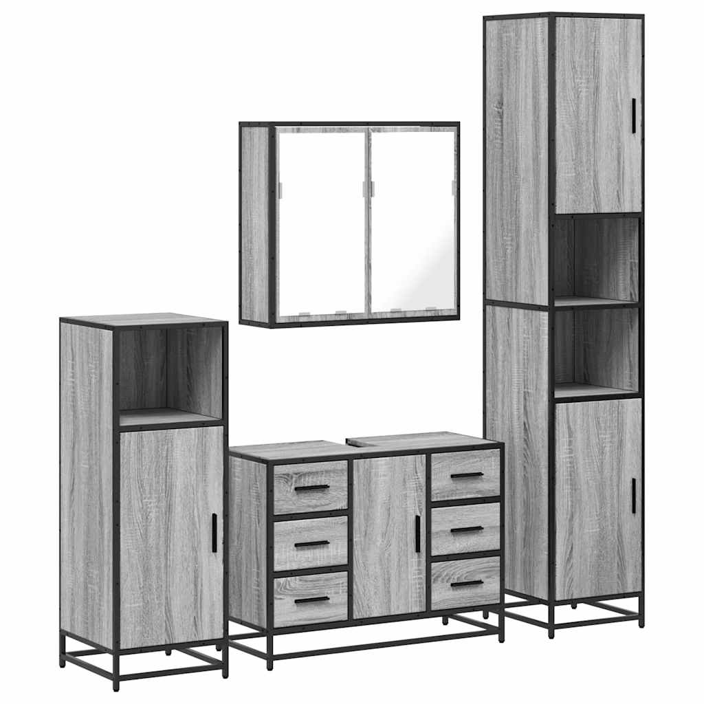 vidaXL 4 Piece Bathroom Furniture Set Grey Sonoma Engineered Wood