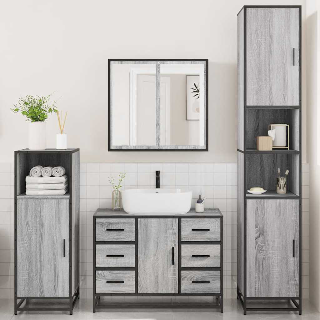 vidaXL 4 Piece Bathroom Furniture Set Grey Sonoma Engineered Wood