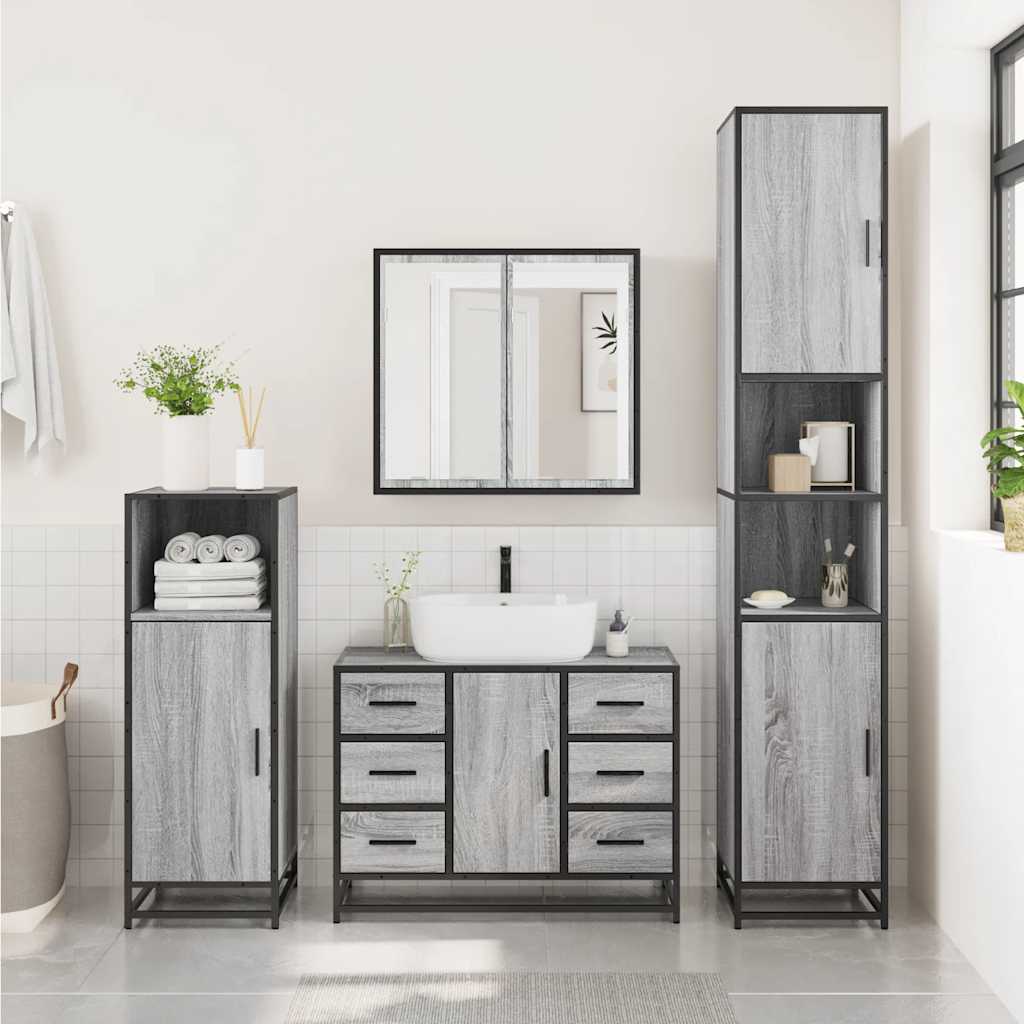 vidaXL 4 Piece Bathroom Furniture Set Grey Sonoma Engineered Wood