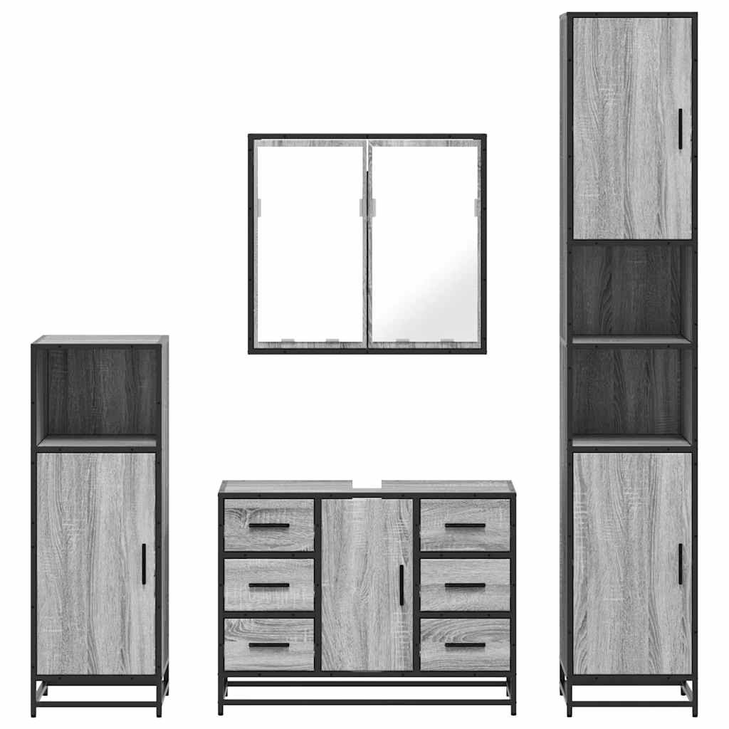 vidaXL 4 Piece Bathroom Furniture Set Grey Sonoma Engineered Wood