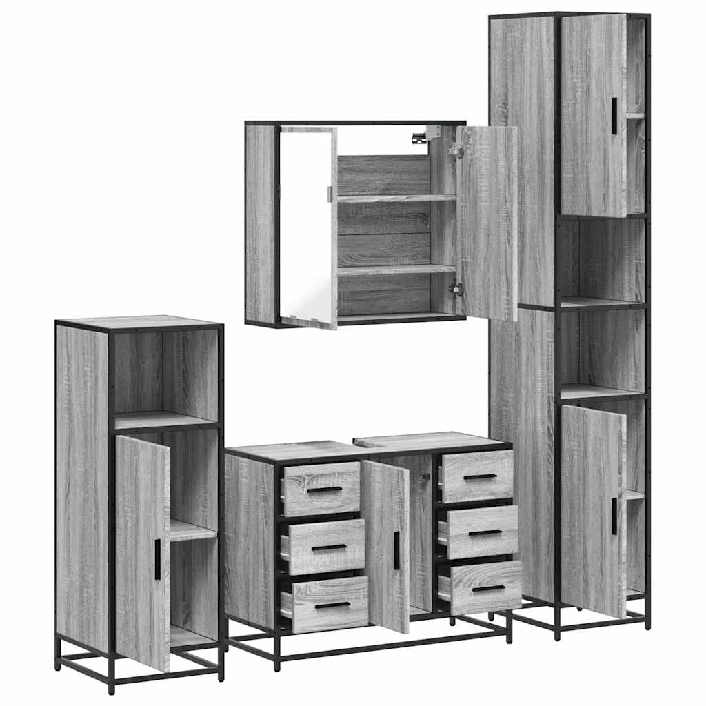 vidaXL 4 Piece Bathroom Furniture Set Grey Sonoma Engineered Wood