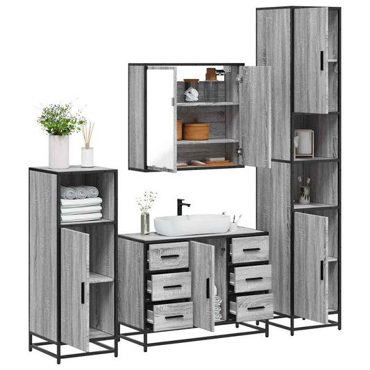 vidaXL 4 Piece Bathroom Furniture Set Grey Sonoma Engineered Wood