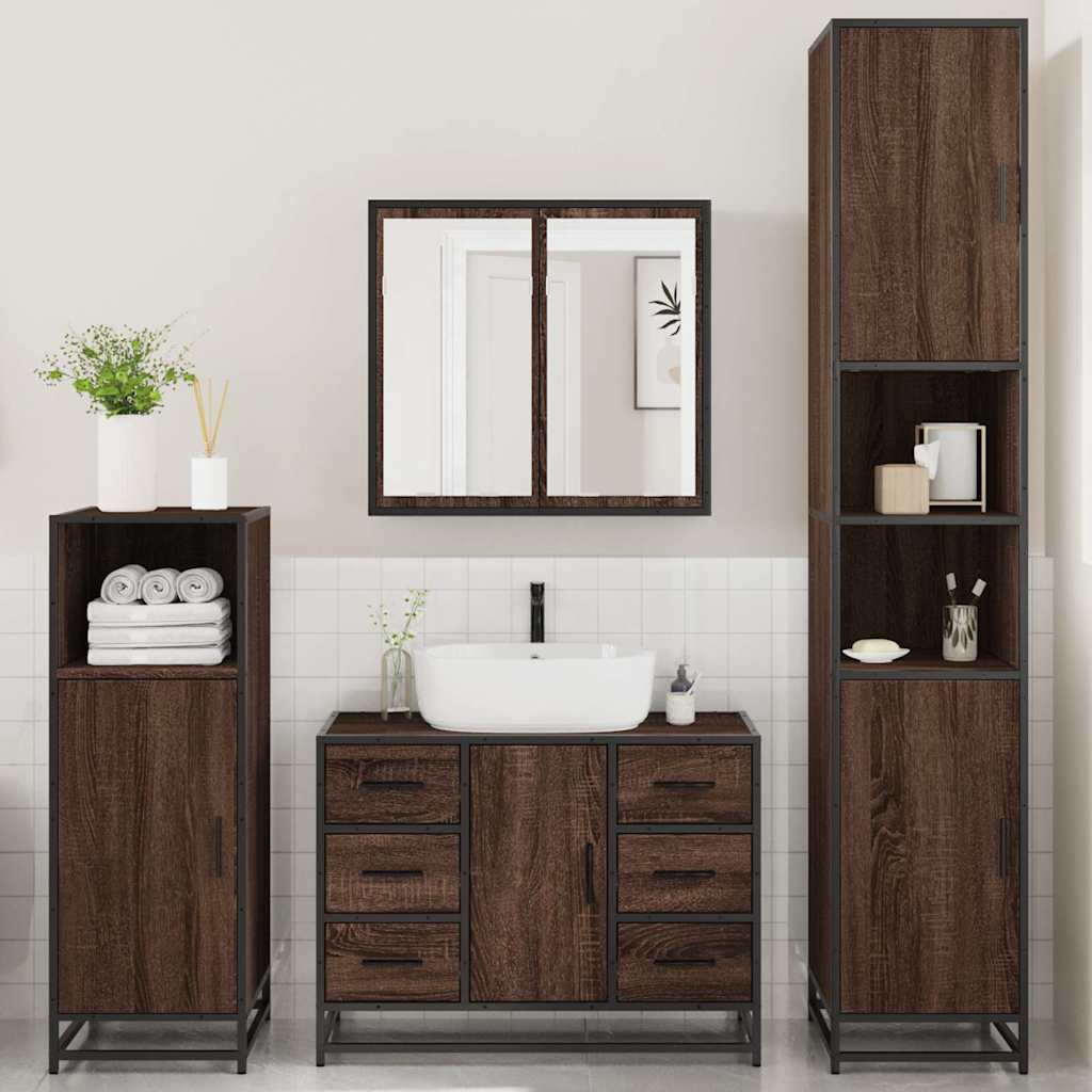 vidaXL 4 Piece Bathroom Furniture Set Brown Oak Engineered Wood