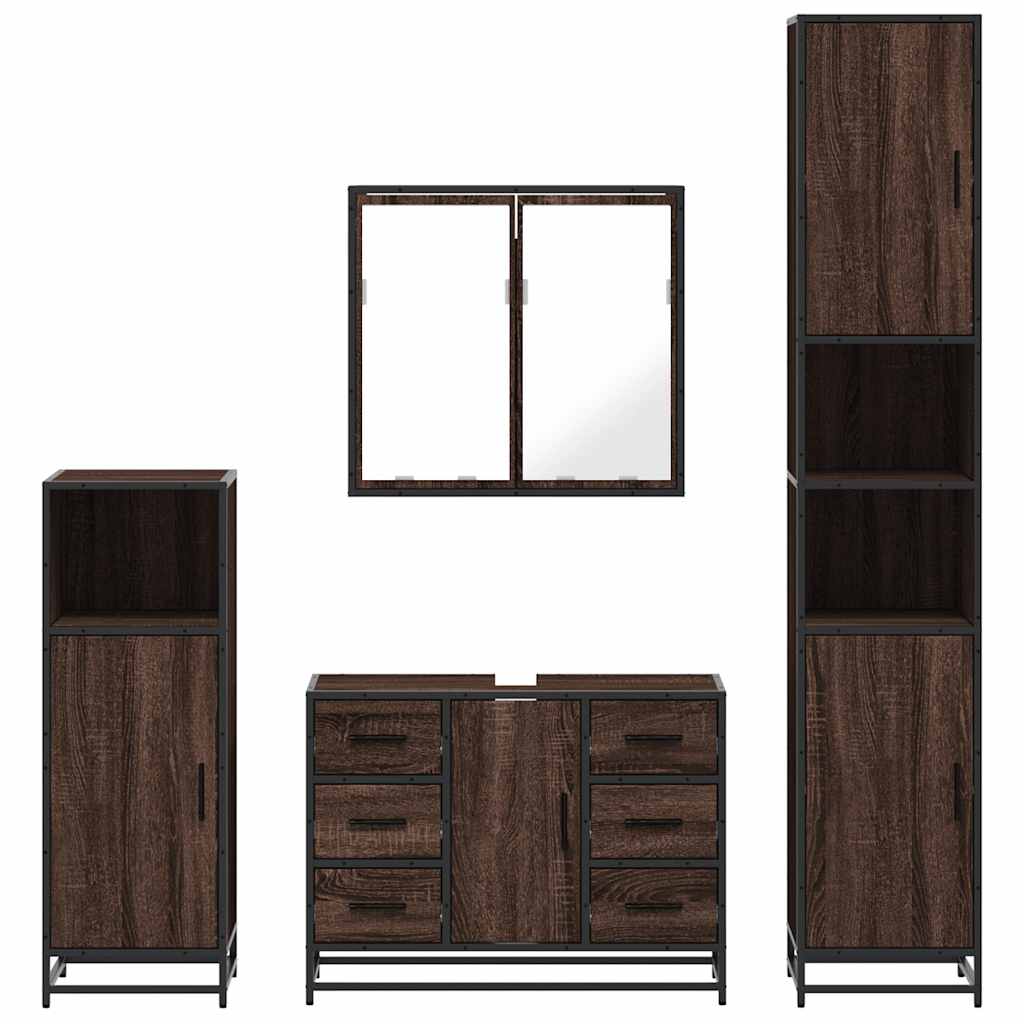 vidaXL 4 Piece Bathroom Furniture Set Brown Oak Engineered Wood