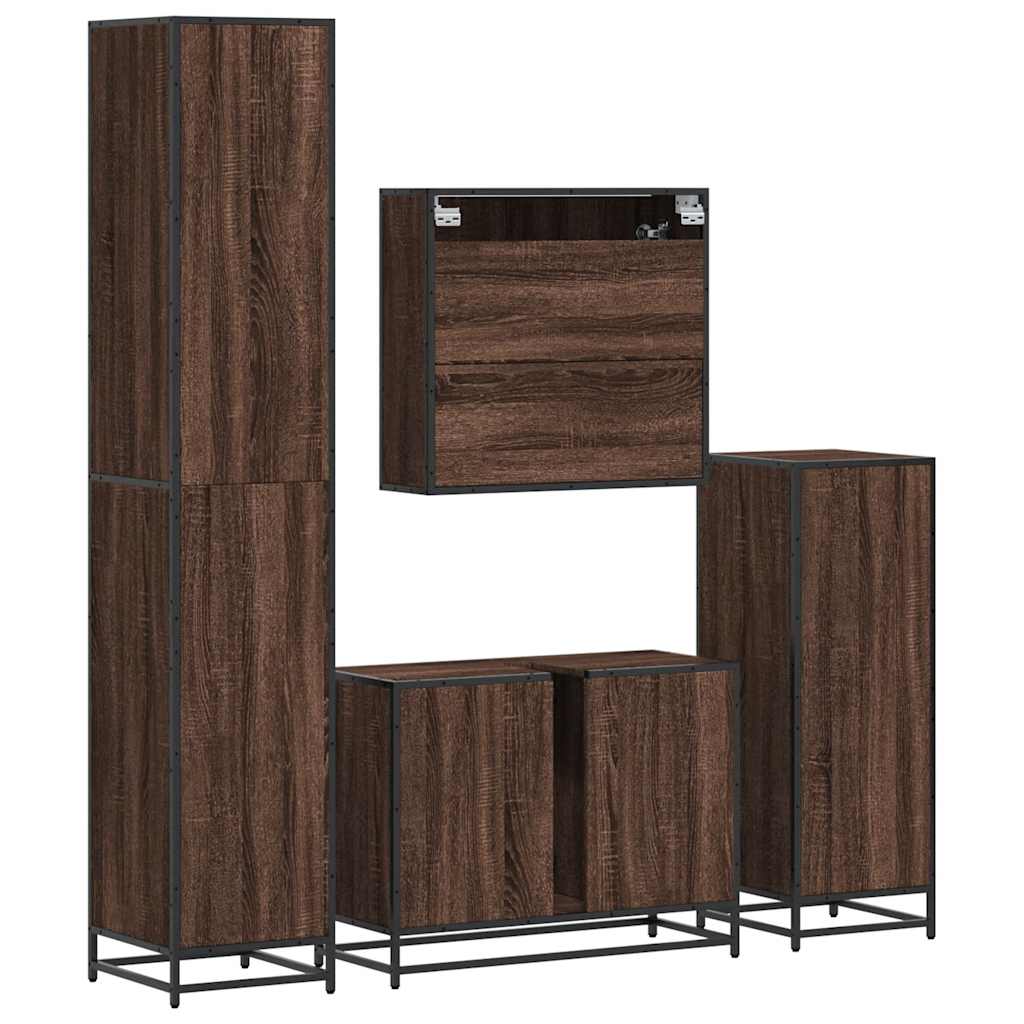 vidaXL 4 Piece Bathroom Furniture Set Brown Oak Engineered Wood