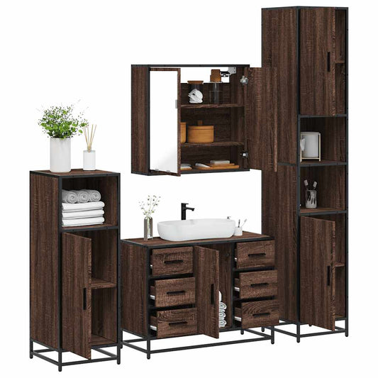 vidaXL 4 Piece Bathroom Furniture Set Brown Oak Engineered Wood