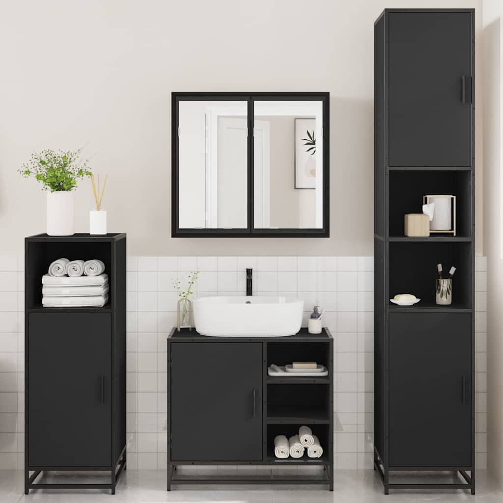 vidaXL 4 Piece Bathroom Furniture Set Black Engineered Wood