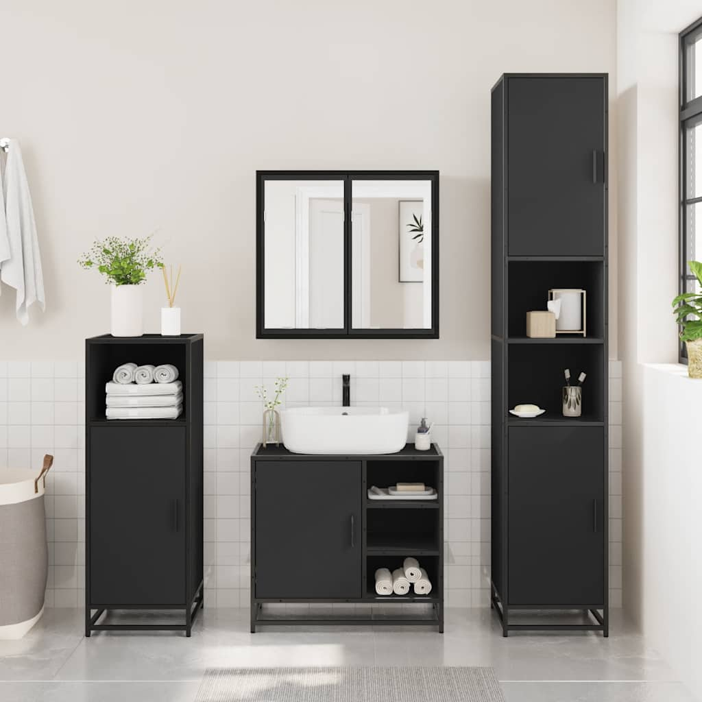 vidaXL 4 Piece Bathroom Furniture Set Black Engineered Wood