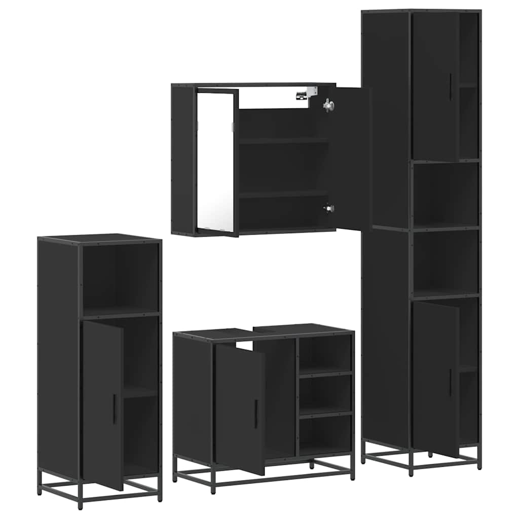 vidaXL 4 Piece Bathroom Furniture Set Black Engineered Wood