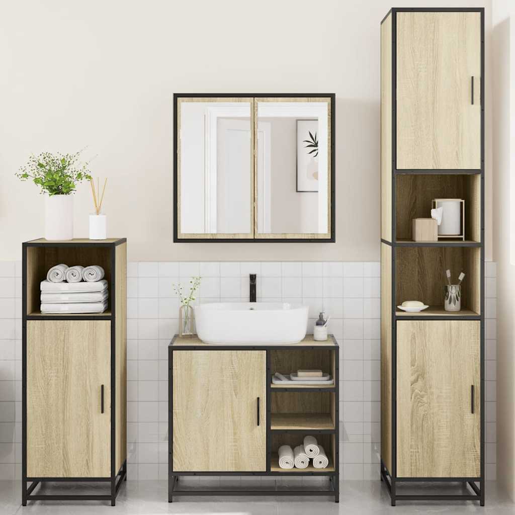 vidaXL 4 Piece Bathroom Furniture Set Sonoma Oak Engineered Wood