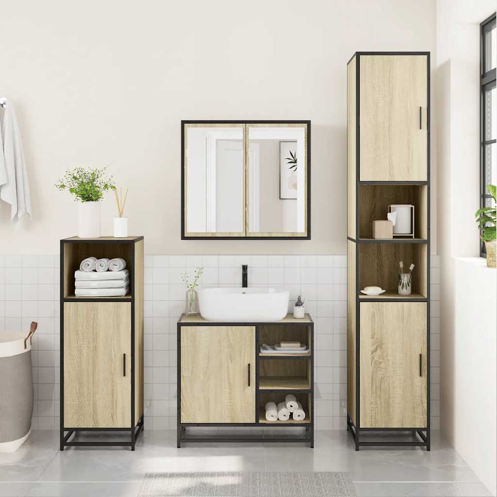 vidaXL 4 Piece Bathroom Furniture Set Sonoma Oak Engineered Wood