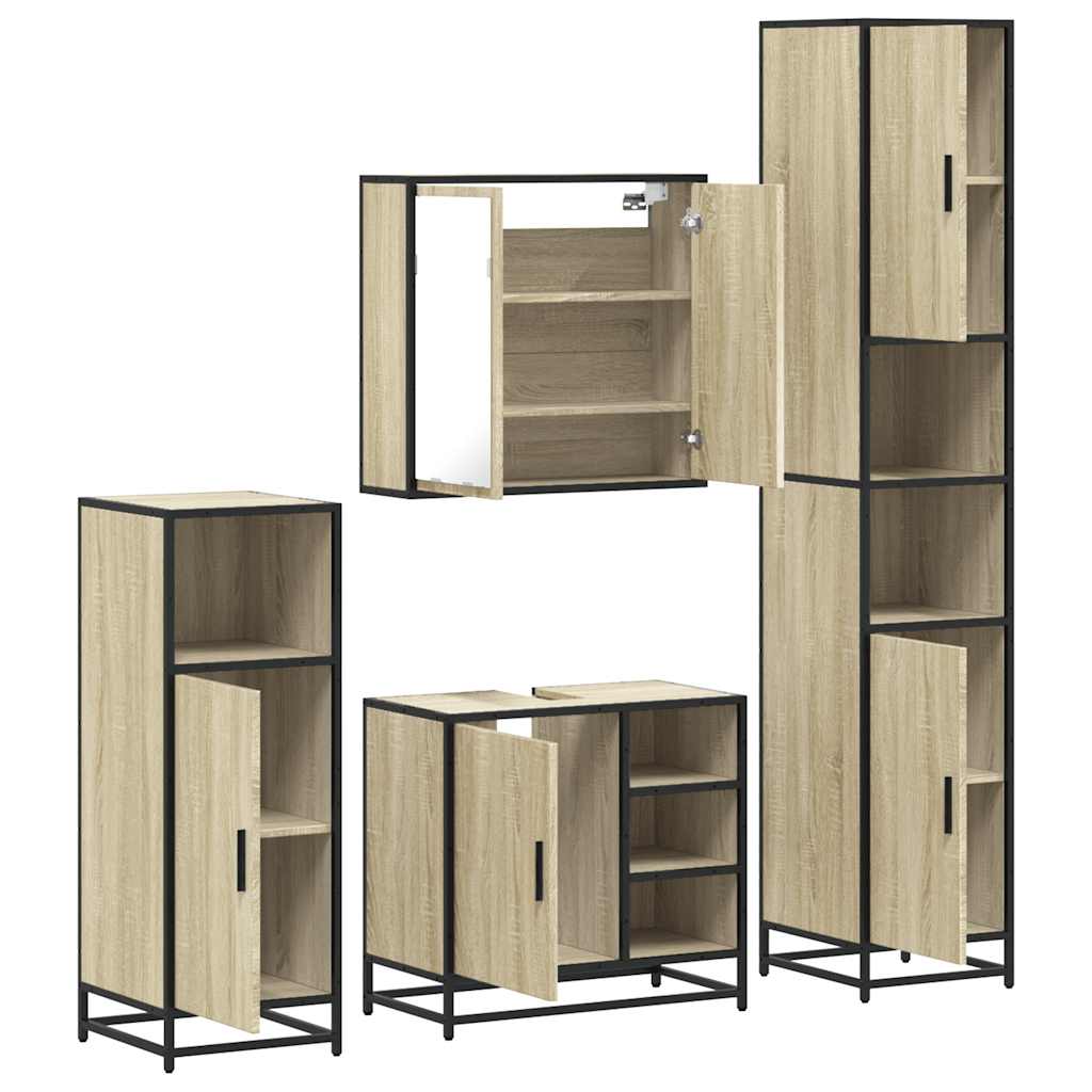 vidaXL 4 Piece Bathroom Furniture Set Sonoma Oak Engineered Wood