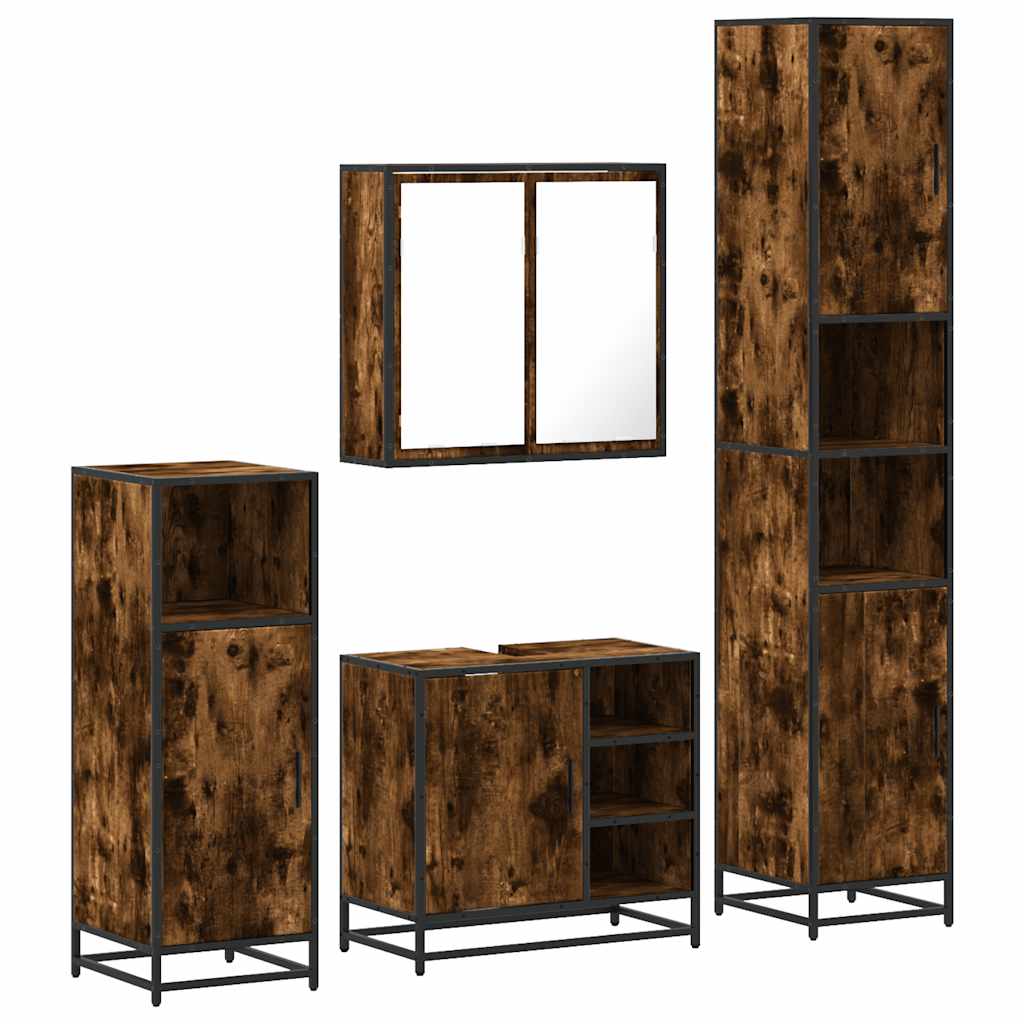 vidaXL 4 Piece Bathroom Furniture Set Smoked Oak Engineered Wood