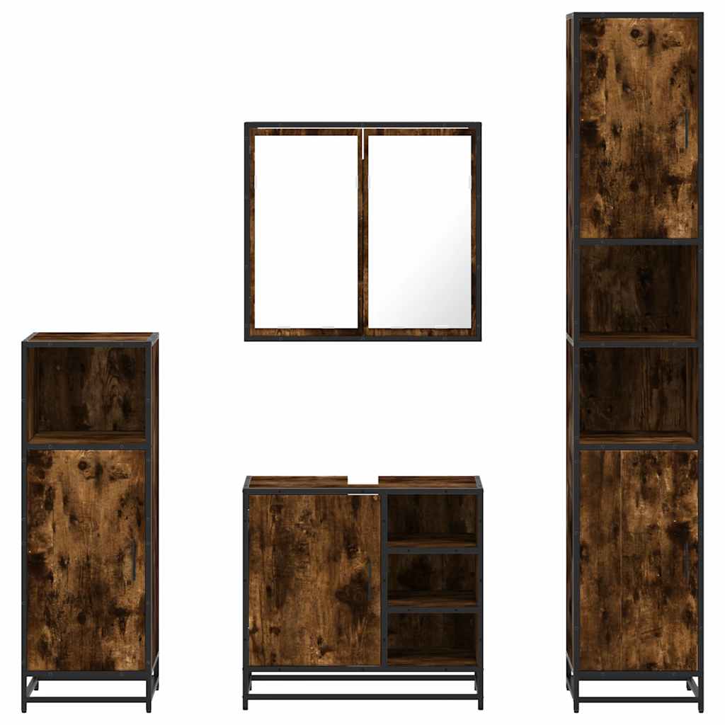 vidaXL 4 Piece Bathroom Furniture Set Smoked Oak Engineered Wood