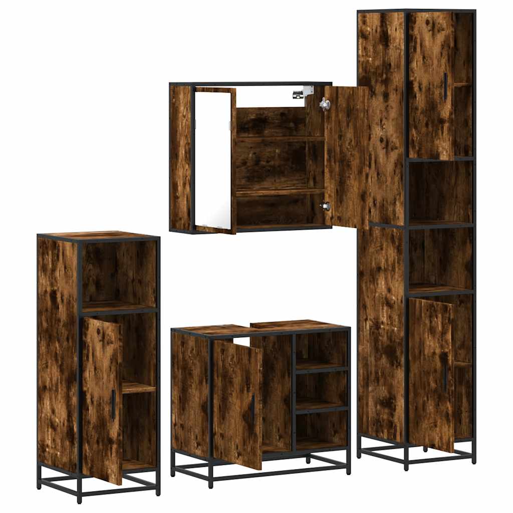 vidaXL 4 Piece Bathroom Furniture Set Smoked Oak Engineered Wood