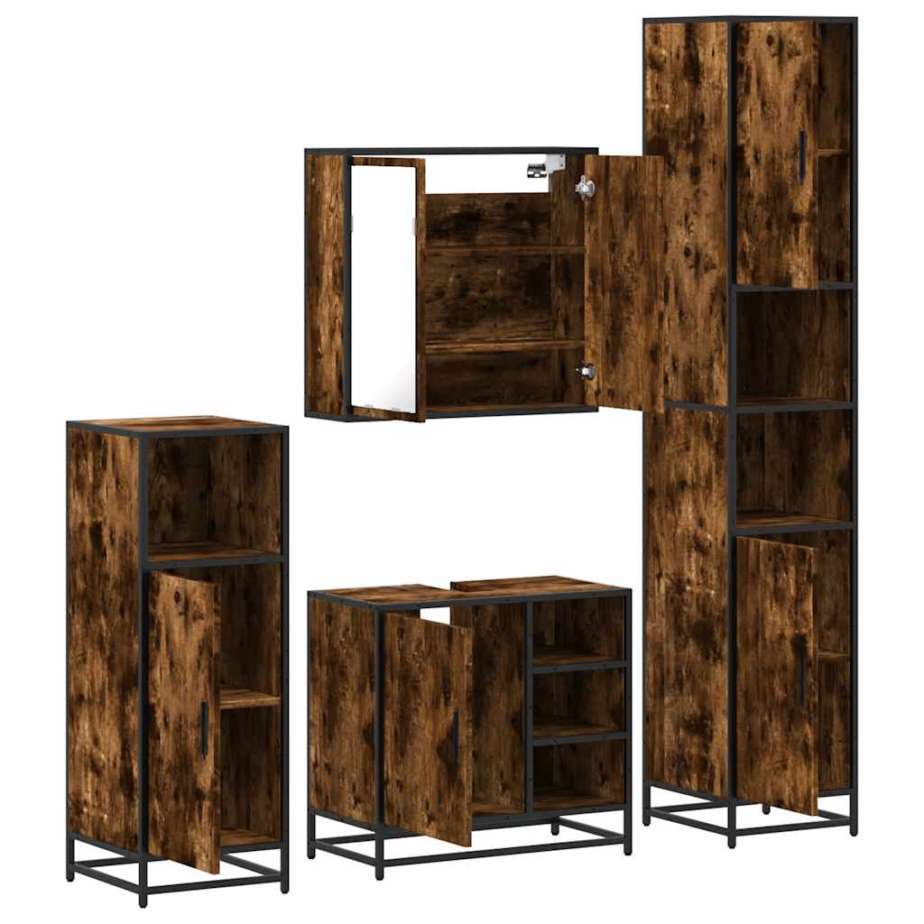 4 Piece Bathroom Furniture Set Smoked Oak Engineered Wood