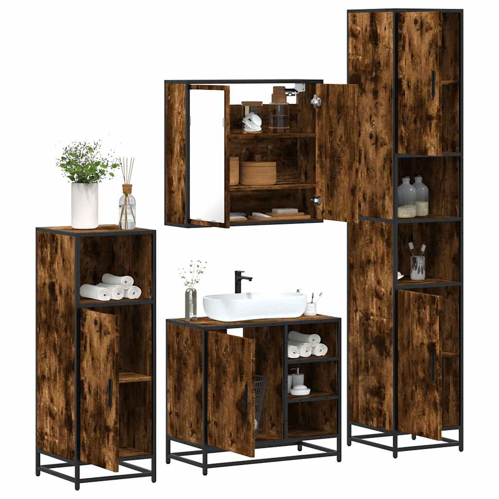 4 Piece Bathroom Furniture Set Smoked Oak Engineered Wood
