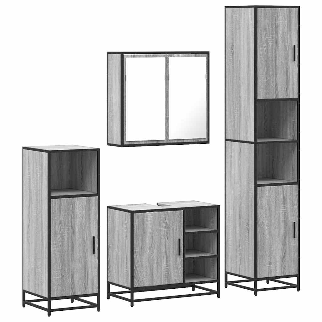 vidaXL 4 Piece Bathroom Furniture Set Grey Sonoma Engineered Wood