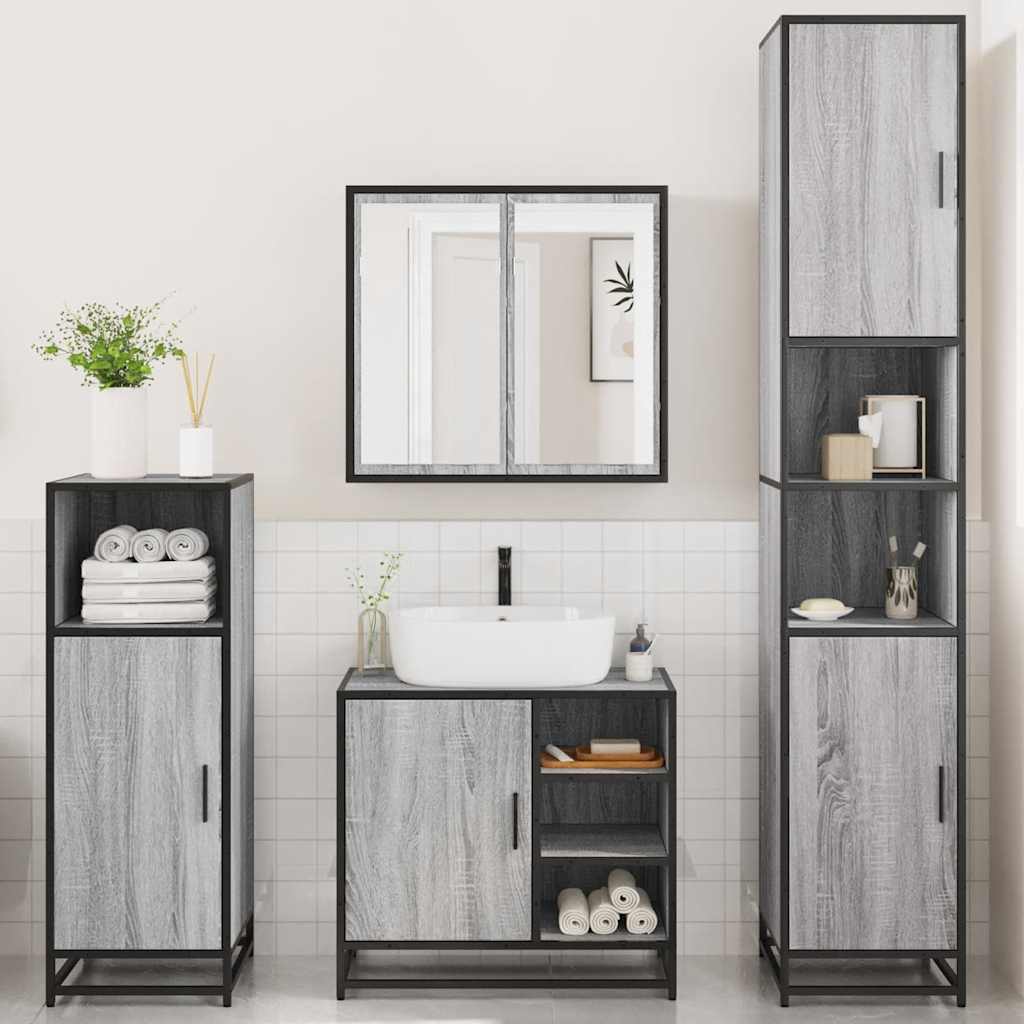 vidaXL 4 Piece Bathroom Furniture Set Grey Sonoma Engineered Wood