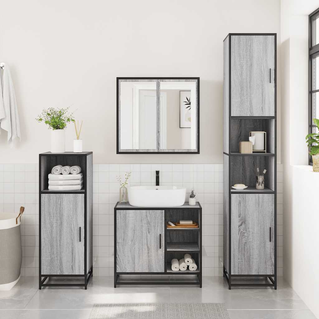 vidaXL 4 Piece Bathroom Furniture Set Grey Sonoma Engineered Wood