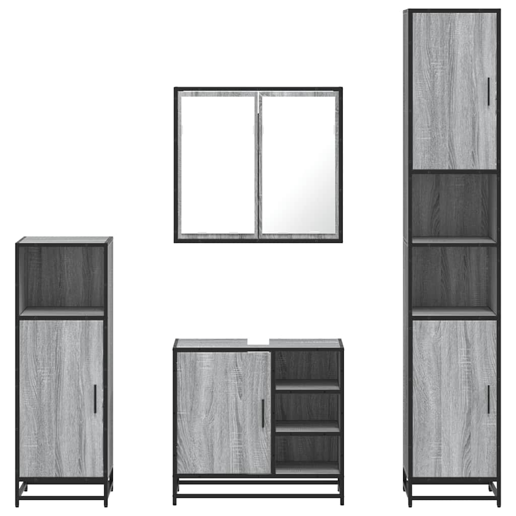 vidaXL 4 Piece Bathroom Furniture Set Grey Sonoma Engineered Wood